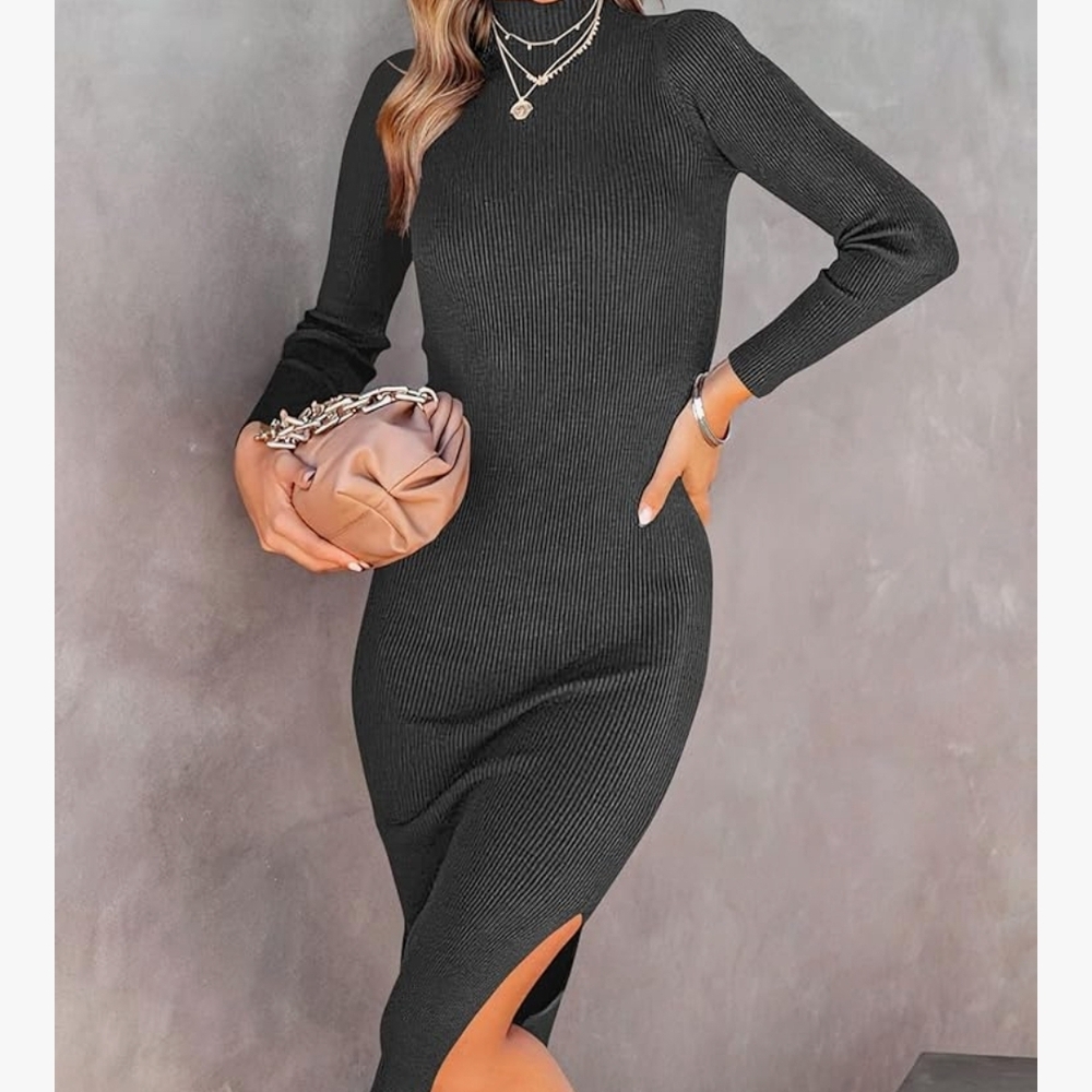 Elegant Green Long Sleeve Dress - Picture 2 of 5